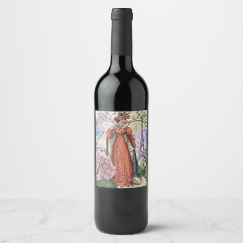 Victorian Woman Red Girl Classy Colorful Wine Label