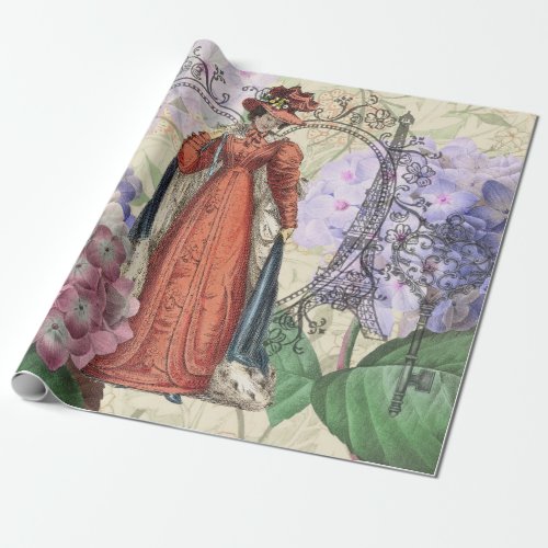 Victorian Woman Red Girl Classy Colorful Wrapping Paper