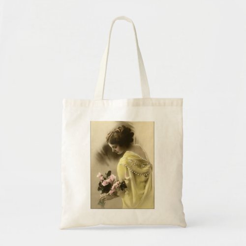 victorian woman roses romantic tote bag