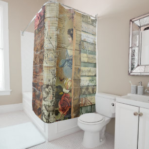 Victorian Woman Sepia Vintage Collage Shower Curtain
