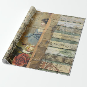 Victorian Woman Sepia Vintage Collage Wrapping Paper