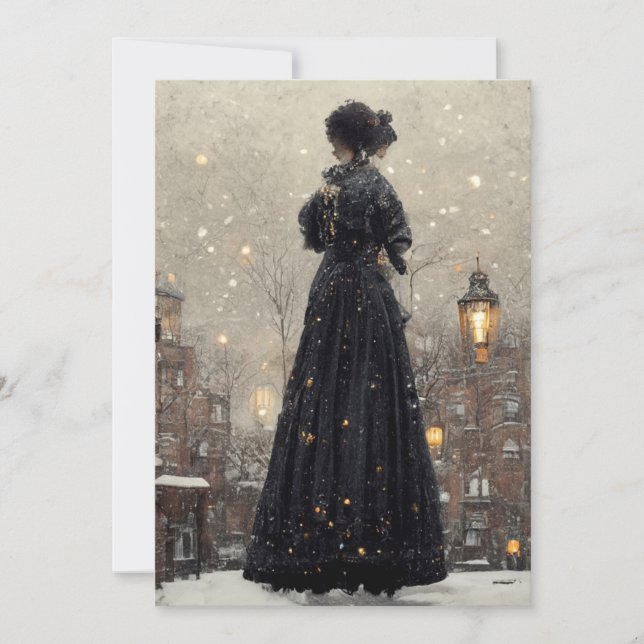Victorian woman snow scene thank you card (Front)