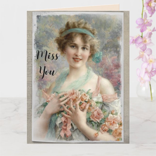 Victorian Woman w/ Roses on Watercolor Background Card (Orchid)