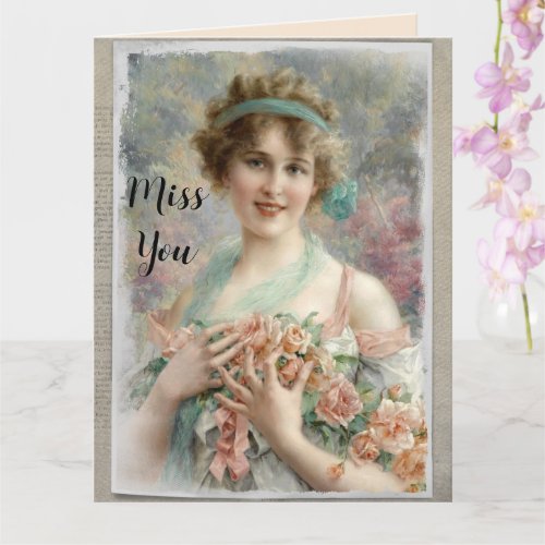 Victorian Woman w Roses on Watercolor Background Card