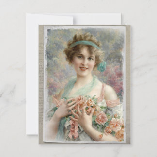 Victorian Woman w/ Roses on Watercolor Background Invitation