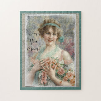 Victorian Woman w/ Roses on Watercolor Background Jigsaw Puzzle
