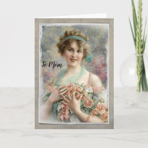 Victorian Woman w Roses on Watercolor Card