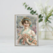 Victorian Woman w/ Roses on Watercolor Postcard (Standing Front)