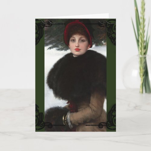 Victorian woman winter scene portrait elegant  card