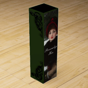 Victorian woman winter scene portrait green black wine box
