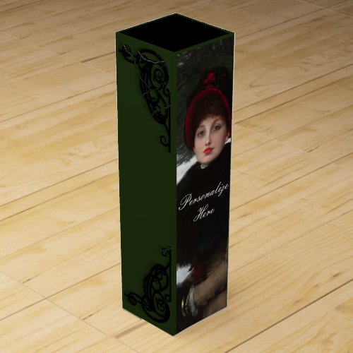 Victorian woman winter scene portrait green black  wine box