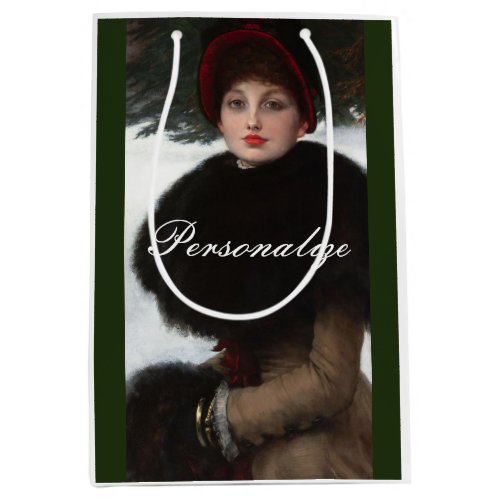 Victorian woman winter scene portrait vintage medium gift bag