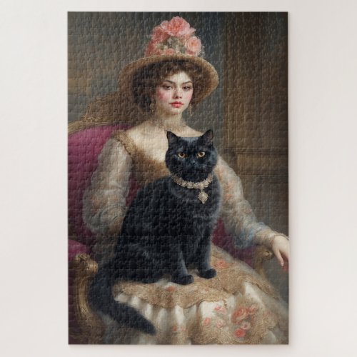 Victorian Woman with Black Cat Jigsaw Puzzle