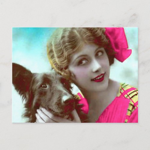 Victorian Woman with Dog Postcard