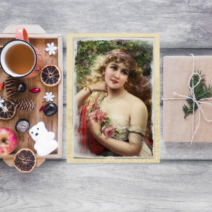 Victorian Woman with Pink Roses Mother's Day Card