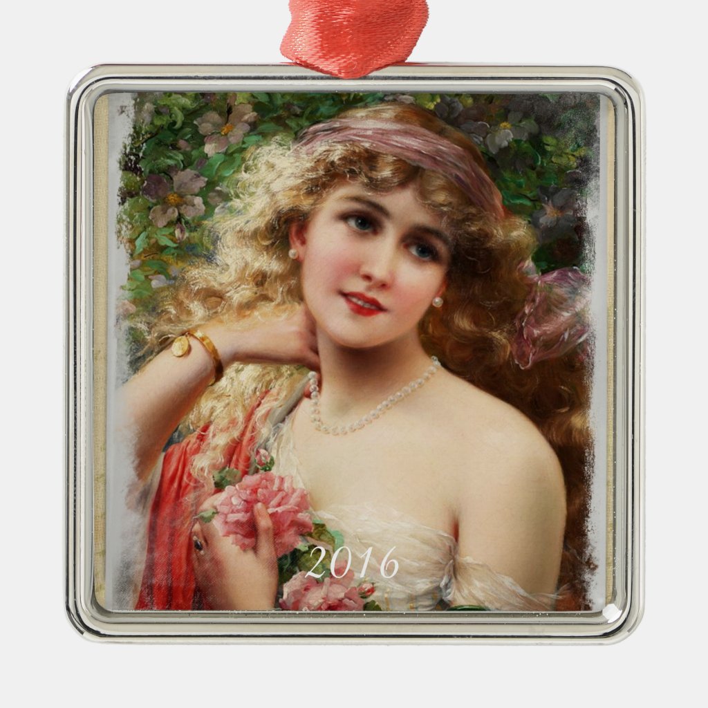 Victorian Woman with Pink Roses Ornament