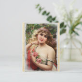 Victorian Woman with Pink Roses Postcard (Standing Front)