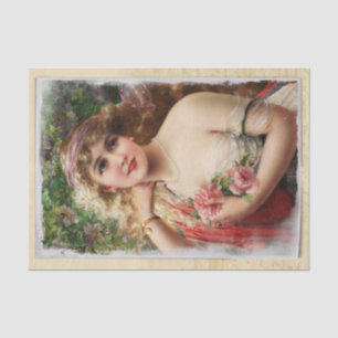 Victorian Woman with Pink Roses Romantic Tissue Paper