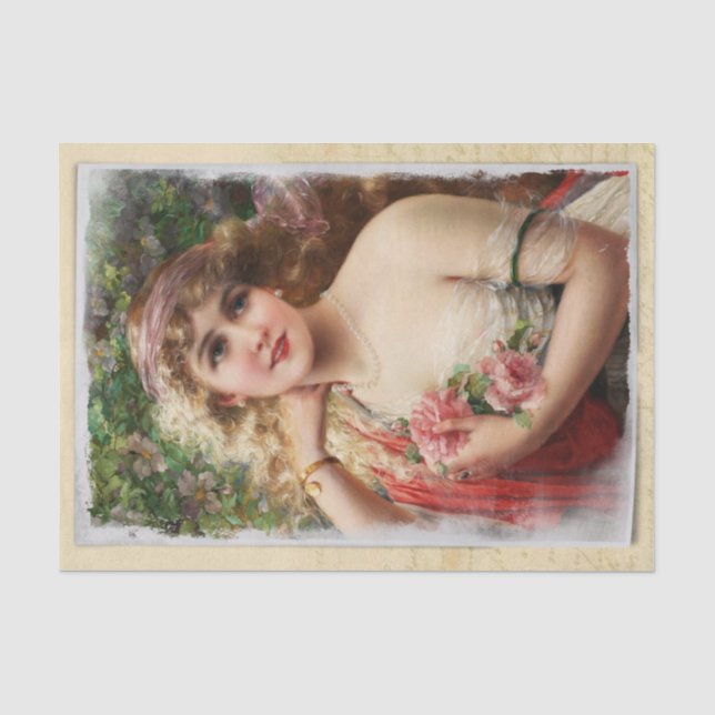Victorian Woman with Pink Roses Romantic Tissue Paper (Front)