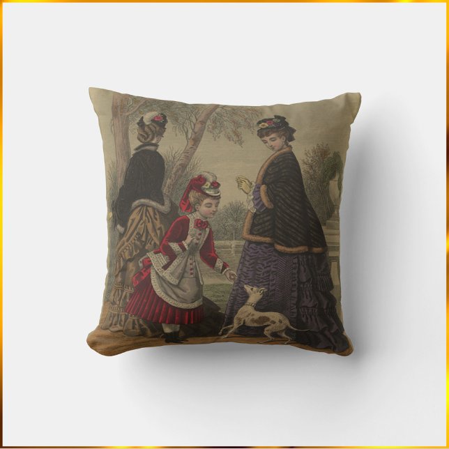 Victorian Women Girl & Dog On A Stroll Throw Pillow (Creator Uploaded)