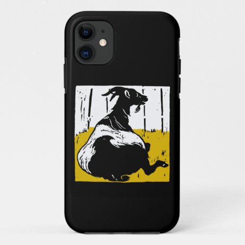 Victorian Wood Cut Black and White Goat iPhone 11 Case