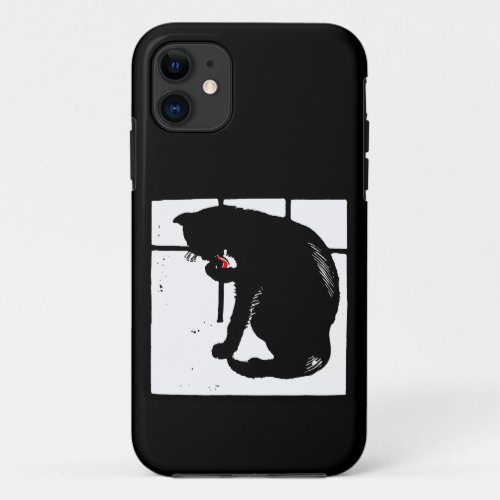 Victorian Wood Cut Black Cat iPhone 11 Case