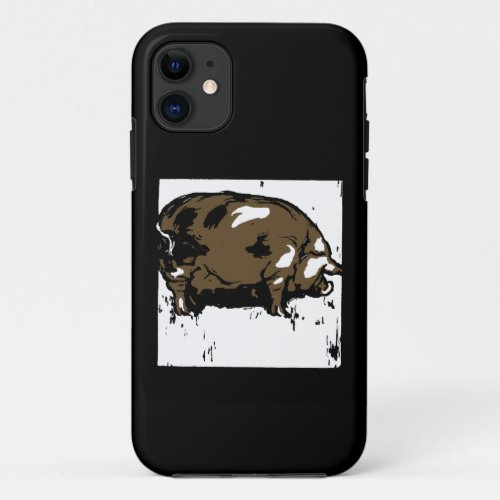 Victorian Wood Cut Brown and White Pig Hog Boar iPhone 11 Case