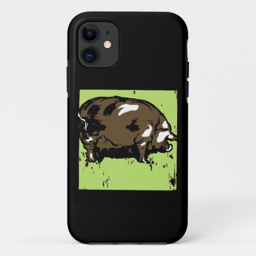 Victorian Wood Cut Brown and White Pig Hog Boar iPhone 11 Case