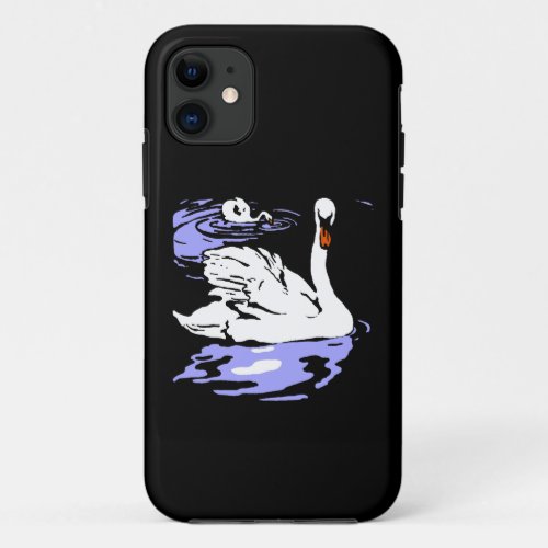 Victorian Wood Cut White Swans Swiming iPhone 11 Case