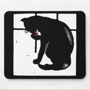 Victorian Woodcut Black Cat Mousepad