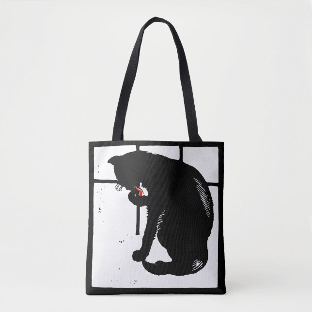 Victorian Woodcut Black Cat on Bag (Front)