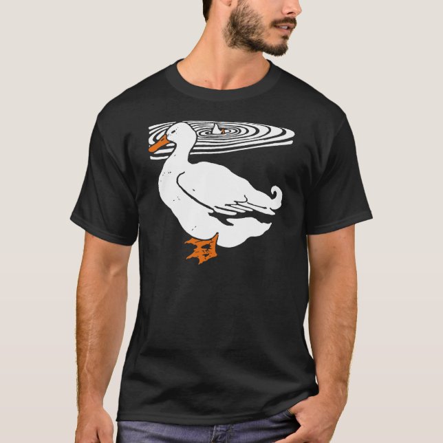 Victorian Woodcut Duck On T Shirt (Front)