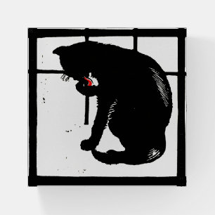 Victorian Woodcut Farm Animal Black Cat Paperweight
