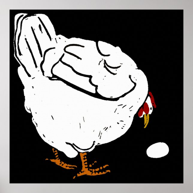 Victorian Woodcut Farm Animals Chicken and Egg Poster (Front)