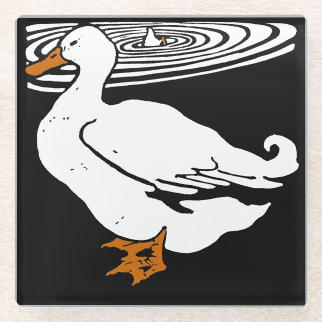 Victorian Woodcut Farm Animals Ducks Glass Coaster (Front)