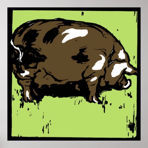 Victorian Woodcut Farm Animals Pig Poster