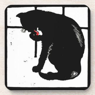 Victorian Woodcut Kitty Cat On Coaster