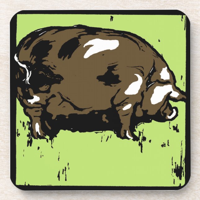 Victorian Woodcut Pigs On Coaster (Front)