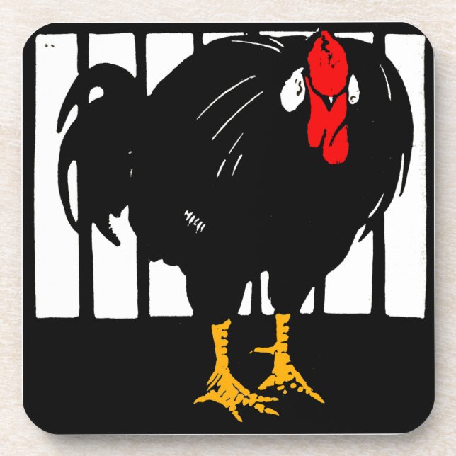 Victorian Woodcut Rooster On Coaster (Front)