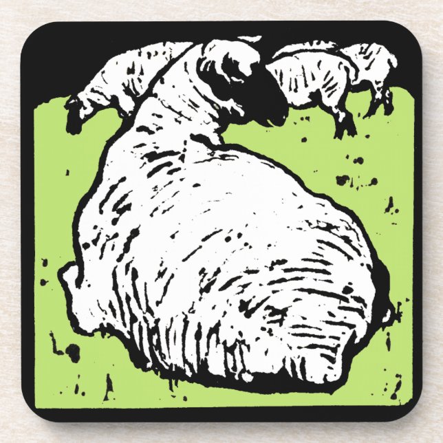 Victorian Woodcut Sheep On Coaster (Front)