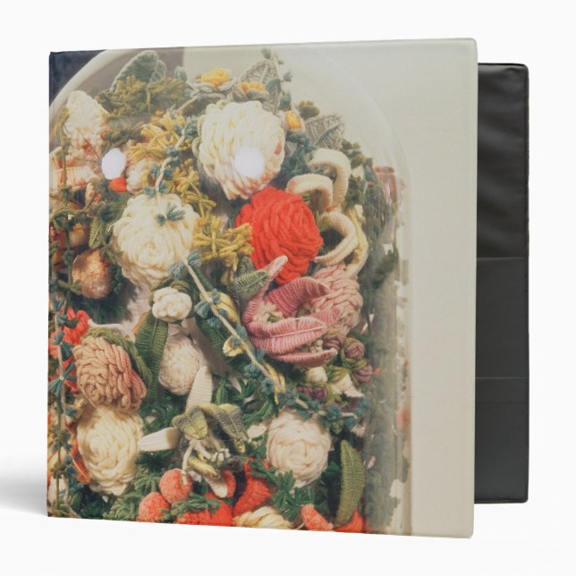 Victorian woollen flowers in a glass case binder (Front/Inside)