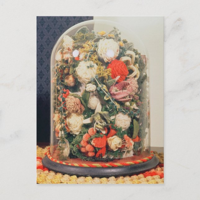 Victorian woollen flowers in a glass case postcard (Front)