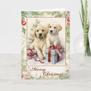 Victorian Yellow Labrador Puppy Christmas Holiday Card