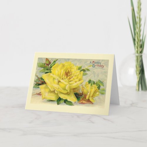 Victorian Yellow Rose Birthday Card
