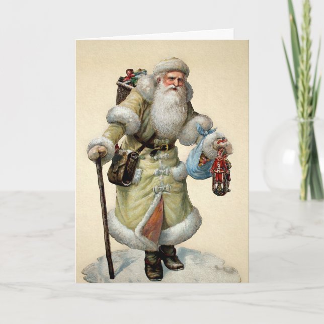 Victorian Yellow Suit Santa Holiday Card (Front)