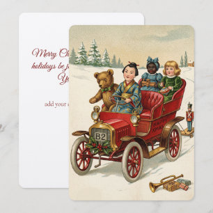Victorian Yuletide Children Toy Car Holiday Card