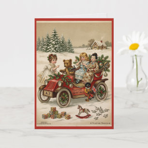 Victorian Yuletide Children Toy Car Holiday Card