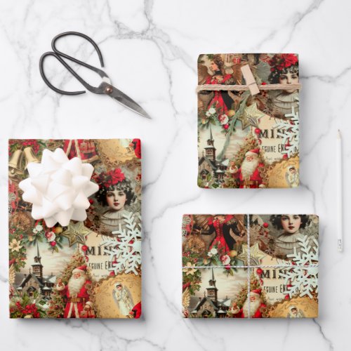 Victorian Yuletide Treasures Collage Wrapping Paper Sheets