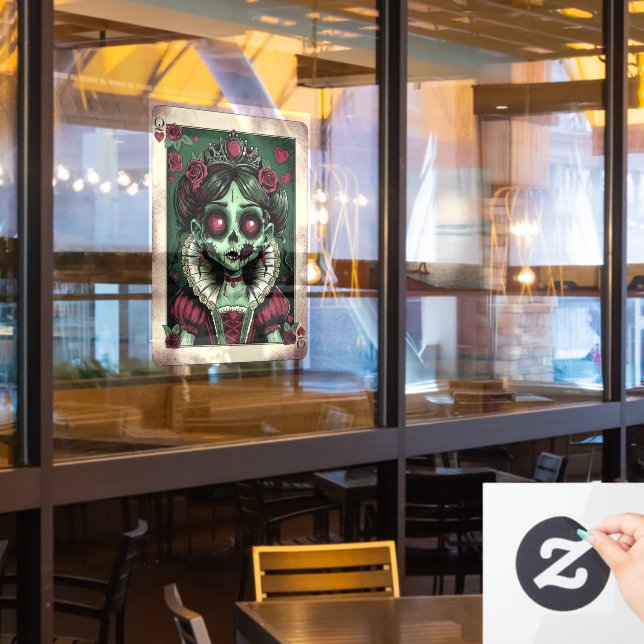 Victorian Zombie Queen of Hearts Window Cling (Restaurant Window)