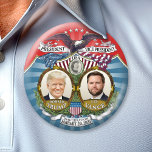 Victory and Inauguration - Donald Trump JD Vance Button<br><div class="desc">Trump Vance 2024 Victory Button - A vintage collectible button with the Inauguration date of January 20, 2025. The commemorative button includes a photo of both Donald Trump and JD Vance surrounded by flags and a bald eagle and the words President and Vice President in a waving banner across the...</div>